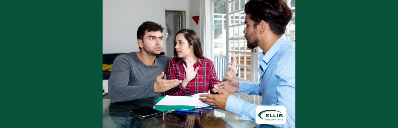 An unhappy tenant speaking with leasing agent